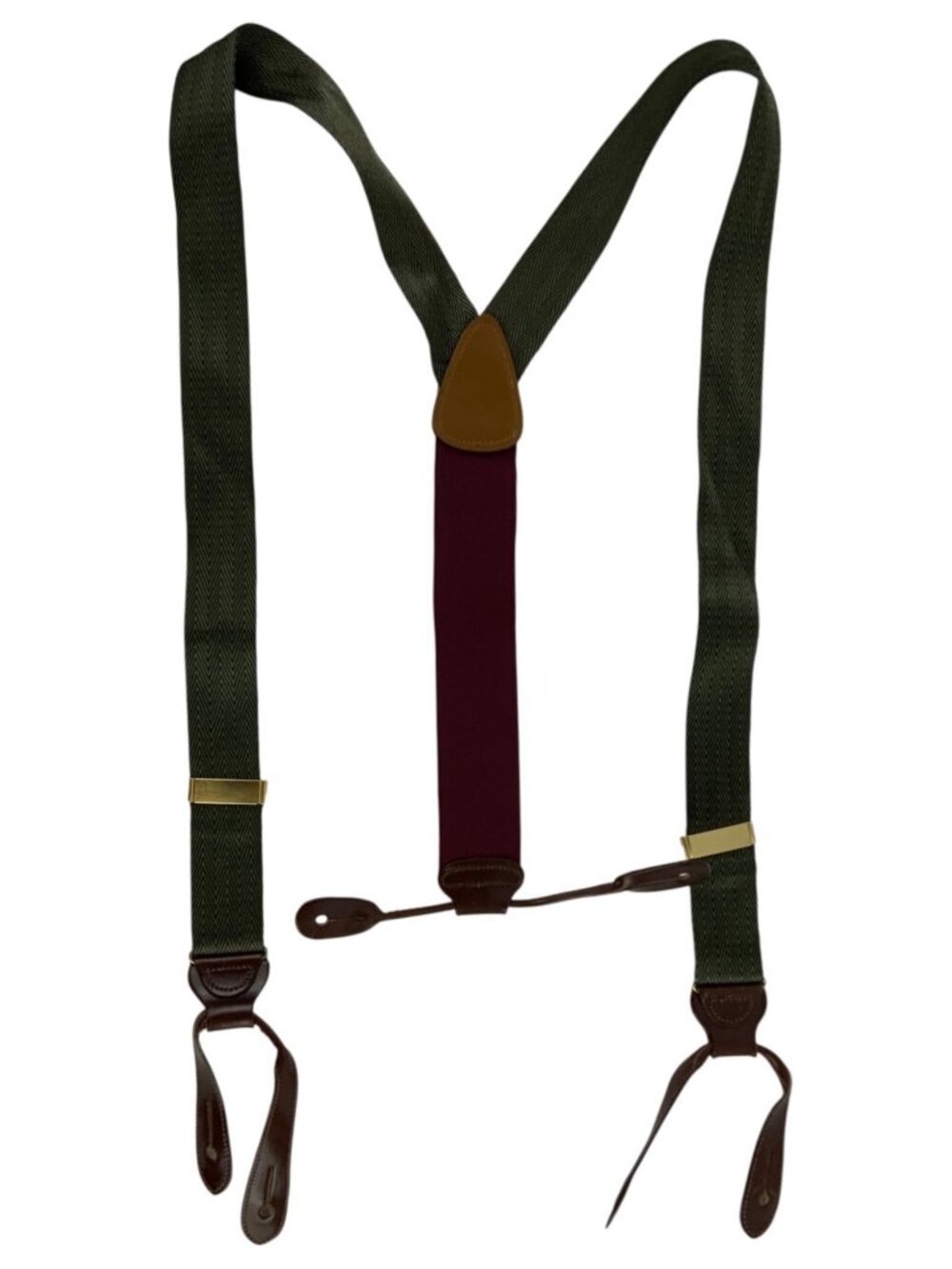Saks Fifth Avenue Mens Suspenders Braces Green Herringbone & Burgundy Design